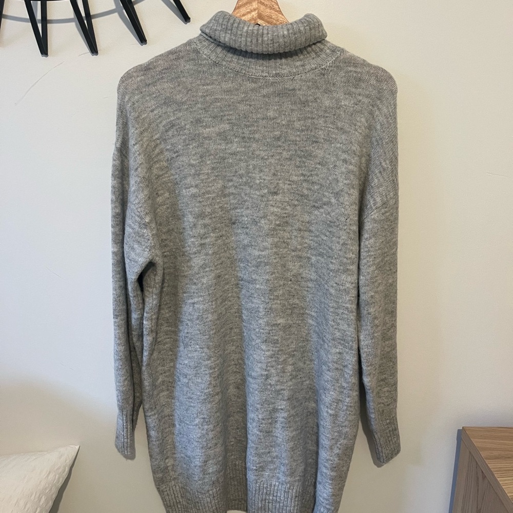 Cozy Gray Turtleneck Sweater Dress